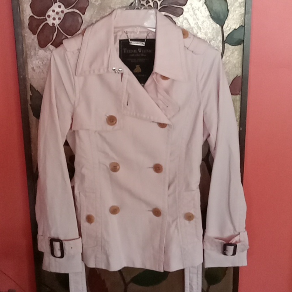 NWOT Teenie Weenie All That Bear Cropped Trench Coat, Size S, Pastel Pink